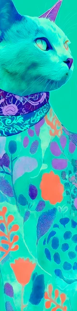 Cat bookmarks featuring a neon blue green cat looking back